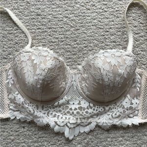 Victoria’s Secret Dream Angels Corset Bustier Bra Top White Cream Lace Mesh